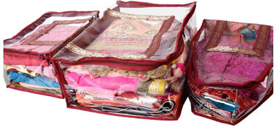 KUBER INDUSTRIES Saree Covers 3 Pcs Combo In Fancy Brocade MKU172 Maroon KUBER INDUSTRIES Garment Covers