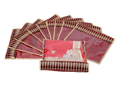 KUBER INDUSTRIES Designer Flip Saree cover with Lace set of 10 Pcs MKU006630 Maroon KUBER INDUSTRIES Garment Covers