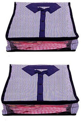 KUBER INDUSTRIES Designer Shirt Cover Set of 2 Pcs in Heavy Quilted Material MKU0015518 Blue KUBER INDUSTRIES Garment Covers