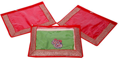 KUBER INDUSTRIES Designer Single Packing Saree Cover Set of 3 Pcs Designer Lace MKU006705 Red KUBER INDUSTRIES Garment Covers