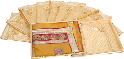 KUBER INDUSTRIES Designer Saree cover 10 Pcs combo in Golden satin ,Wedding Collection Gift KUBS77(Gold)