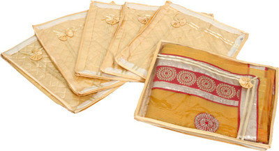 KUBER INDUSTRIES Designer Saree cover 6 Pcs combo in Golden satin ,Wedding Collection Gift KUBS78 Gold KUBER INDUSTRIES Garment Covers