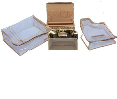 KUBER INDUSTRIES Designer Saree Cover Blouse Cover Vanity Box & bangle box SC26(Gold)