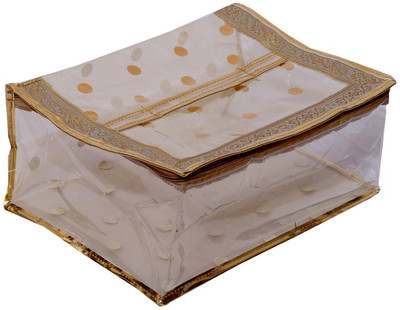 KUBER INDUSTRIES Designer Polka Dots Transparent Saree Cover Golden MKU006690 Golden KUBER INDUSTRIES Garment Covers