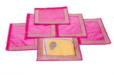 KUBER INDUSTRIES Designer Single Packing Saree Cover Set of 6 Pcs Designer Lace MKU006633 Pink KUBER INDUSTRIES Garment Covers