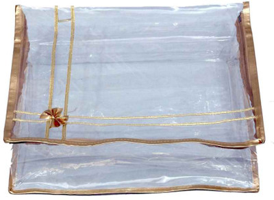 KUBER INDUSTRIES Designer Saree Cover In Full Transparent MKU5043 Gold KUBER INDUSTRIES Garment Covers