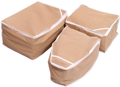 KUBER INDUSTRIES Designer Kuber Industries Saree Cover, Blouse Cover, Peticot Cover Set of 3 Pcs Non Woven MKU00006693 Beige KUBER INDUSTRIES Garmen