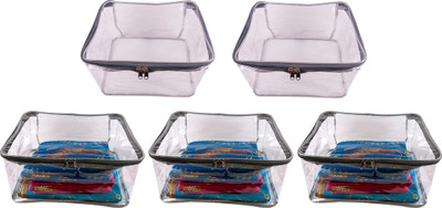 FAVISM Designer 9 Inch Height Full Transparent Big Saree/Blouse & Peticot Cover - Set of 5 Pcs. Grey00489(Grey)