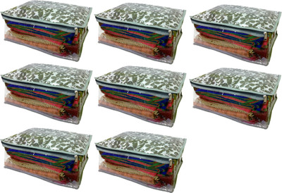Addyz Floral Pack of 8 Large Printed Saree Salwar Shirt Bedsheet Storage Cover Bag Organizer(Gray, Silver)