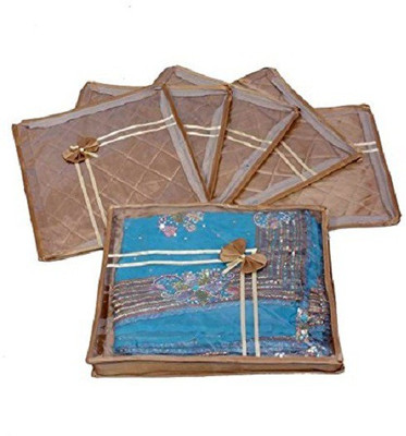 KUBER INDUSTRIES Designer Saree cover 6 Pcs combo in Golden satin ,Wedding Collection Gift sc019(Golden)