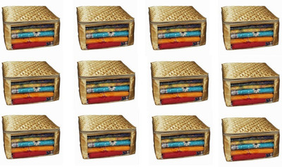 KUBER INDUSTRIES Designer Saree cover large size upto 15 Sarees in Golden Satin Set Of 12 Pcs/ Wedding Gift KUBES38 Gold KUBER INDUSTRIES Garment Cove