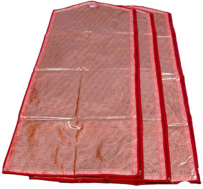 KUBER INDUSTRIES Designer Full Length Suit Cover Transparent Brocade Set of 3 Pcs MKUSC152 Maroon KUBER INDUSTRIES Garment Covers
