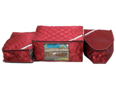 KUBER INDUSTRIES Designer Saree, Blouse Peticot Cover In Maroon Satin 3 Pcs Combo SC66 Maroon KUBER INDUSTRIES Garment Covers