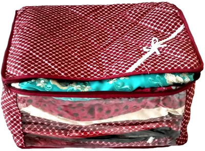 KUBER INDUSTRIES Designer 3 Layered Quilted Printed Transparent Multi Saree Cover 10 15 Sarees Capacity sc031 Maroon KUBER INDUSTRIES Garment Covers