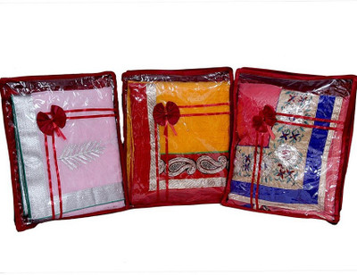 KUBER INDUSTRIES Saree Covers 3 Pcs Combo In Satin AA14 Maroon KUBER INDUSTRIES Garment Covers