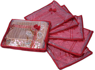 KUBER INDUSTRIES Designer Saree Cover 6 Pcs Combo In Maroon Satin SC48 Maroon KUBER INDUSTRIES Garment Covers