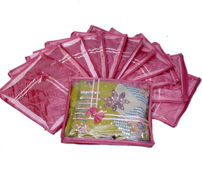 KUBER INDUSTRIES Designer Saree cover 12 Pcs combo in Pink satin MKU5051 Pink KUBER INDUSTRIES Garment Covers