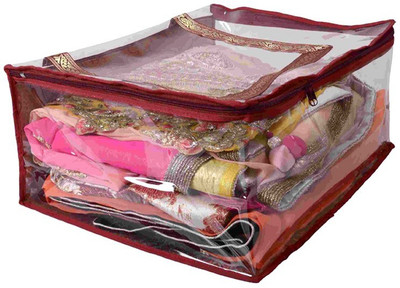 KUBER INDUSTRIES Designer Transparent Saree Cover Upto 15 Pcs Mku219 Maroon KUBER INDUSTRIES Garment Covers