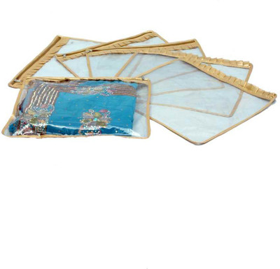 KUBER INDUSTRIES Designer Saree Cover 6 Pcs Combo In Transparent In Golden Color MKU5036 Gold KUBER INDUSTRIES Garment Covers