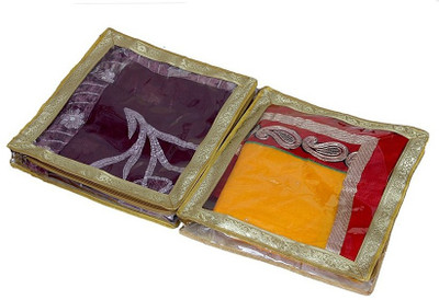 KUBER INDUSTRIES Saree Covers 2 Pcs Combo In Tissue AA13 Gold KUBER INDUSTRIES Garment Covers