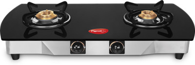 Pigeon Oval Jumbo Burner Stainless Steel, Glass Manual Gas Stove  (2 Burners)