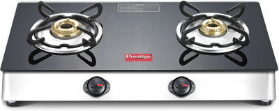 Prestige Marvel LP Gas Table with Glass Top Glass, Stainless Steel Manual Gas Stove(2 Burners)