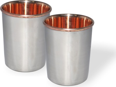 Prisha India Craft (Pack of 2) tumbler032-2 Glass Set Water/Juice Glass(299 ml, Copper, Gold)