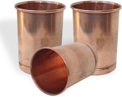 Prisha India Craft (Pack of 3) tumbler014-3 Glass Set Water/Juice Glass(350 ml, Copper, Gold)
