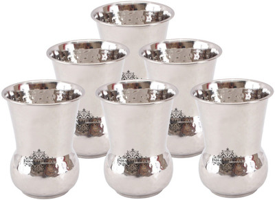 IndianArtVilla Steel Hammered Set of 6 Mathat Glass Tumbler Cup 400 ML each - Serving Drinking Water Glass Set(Steel, 2400 ml, Steel, Pack of 6)