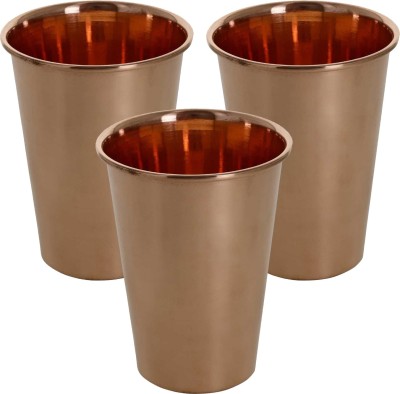 Prisha India Craft (Pack of 3) tumbler017-3 Glass Set Water/Juice Glass(400 ml, Copper, Gold)