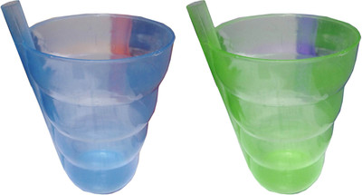 goldcave (Pack of 2) Kids Straw Glasses Glass Set(250 ml, Plastic)