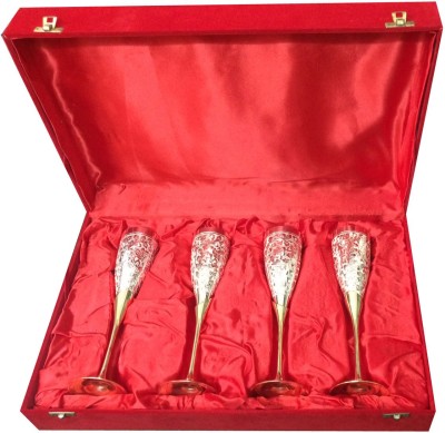 Craft India (Pack of 4) 4PC722 Glass Set Champagne Glass(200 ml, Brass, Silver)