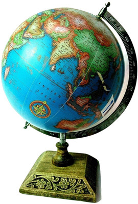 

MH Wooden Base Blue Ocean Desk & Table Top Political World Globe(Large Blue)