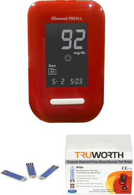 Truworth Diamond Prima Red + 50 Strips Glucometer(Red)