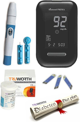 

Truworth Diamond Prima Black + 25 + 50 Strips Glucometer(Black)