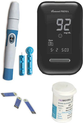 Truworth Diamond Prima Black + 25 Strips Glucometer(Black)