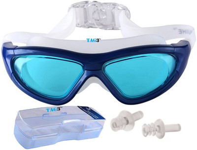 

TAG3 (TM) Premium Quality UV Shield Anti Fog With Ear Plugs and Hard Outer Box BIG Swimming Water Sports Goggles(Blue)
