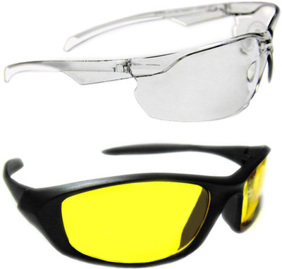 

Kawachi Outdoor Sports Night Vision Driving Yellow Sunglass Plus White Transparent Motorcycle Goggles(White, Yellow)