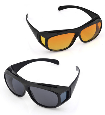 WONDERWORLD ® 2PC/set New HD Vision™ Car Driving Wrap Sunglasses Wraparounds™ Eyewear Glasses for Driver Fits Over Your Prescription Glasses Motorcycle Goggles(Brown, Black)
