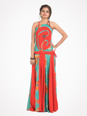 

RoopRahasya Flared Gown(Red, Light Green, Red and jade green