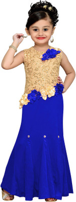 

Aarika Girls Maxi/Full Length Party Dress(Multicolor, Sleeveless, Blue