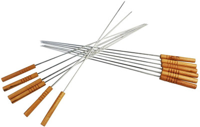 

ROYALDEAL Wooden Handle Skewers For Tandoor Barbeque Grill BBQ Steel Needles 11.5 Inches 12 Nos Rib Roaster Grill