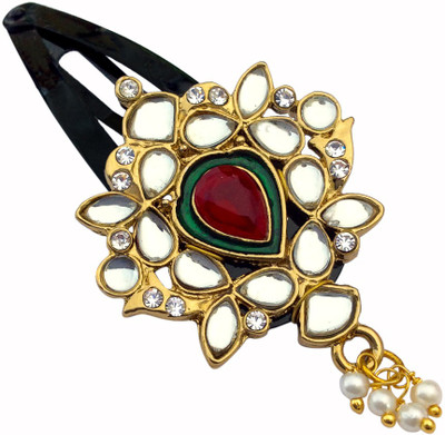 

B-Fashionable Drop Kundan Tic Tac Clip(Red)