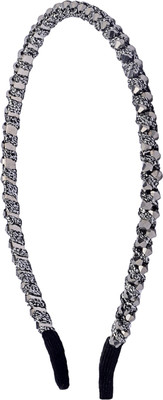

The Ethnic Wears Metal Alloy, Silk Covered, Beeds, Crystal & CZ Stones, etc. Hair Band(Grey)