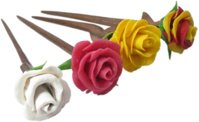 

Advance Hotline Hand made wooden Juda pin with procelain clay work Hair Pin(Multicolor)