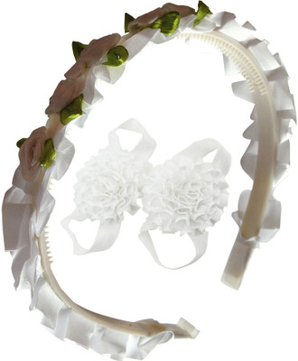 

AkinosKIDS Roses Flower Bunch Crown for Little Princess and satin flower kids Barefoot shoe set. Hair Accessory Set(White)