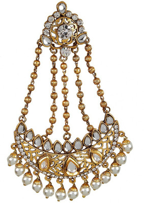 

9blings Traditional Style Kundan Pearl Hair Accessory Set(Gold)