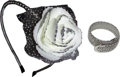 

GD White Floral Hairband with Bracelet Hair Accessory Set(Silver, White)