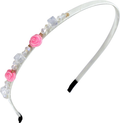 

Sarah Crystal & Rose Beads Thin Hair Band(White)