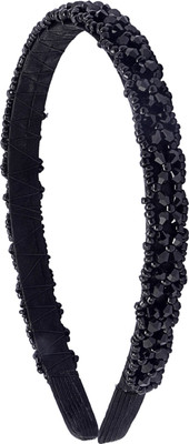 

The Ethnic Wears Metal Alloy, Silk Covered, Beeds, Crystal & CZ Stones, etc. Hair Band(Black)